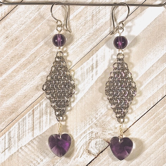 Artisan Amethyst Hearts and Diamonds Earring Set - Picture 2 of 2